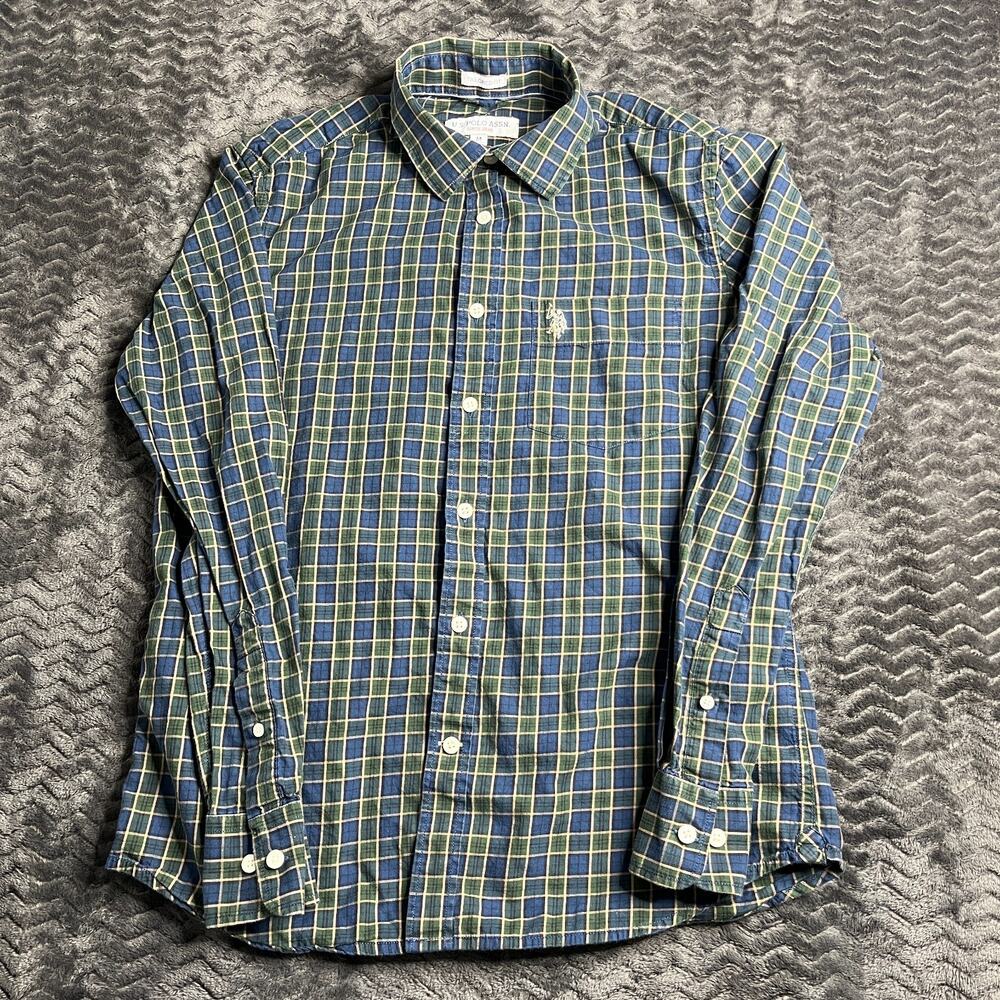 US Polo Assn Checkered Button Up Shirt size M Long Sleeves Button Collar